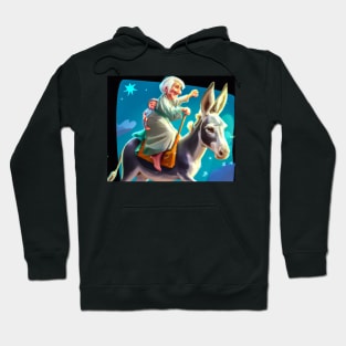 White-Haired Woman on Donkey Prints Hoodie